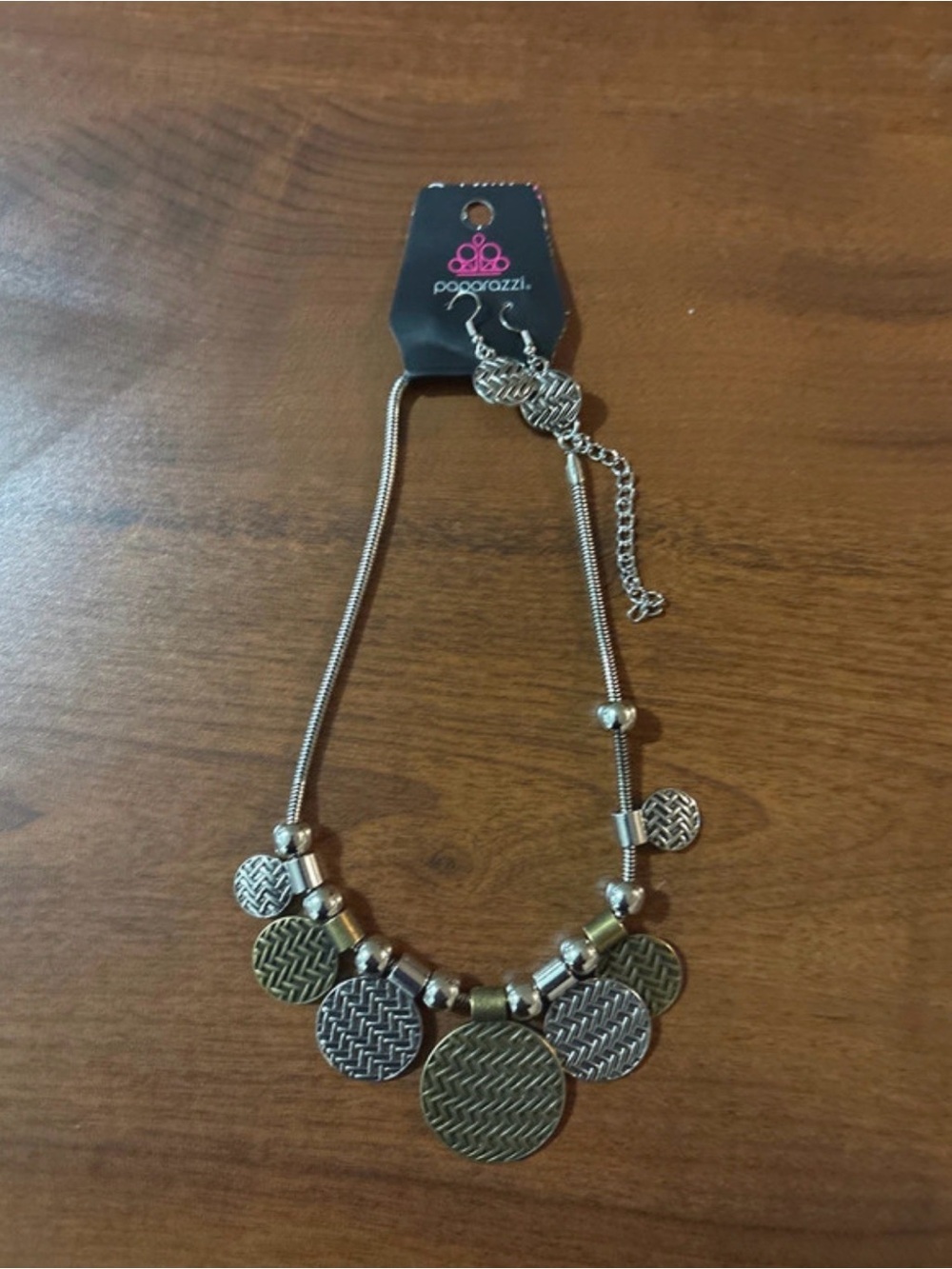 paparazzi Two-Tone Textured Disc Necklace - Silver & Gold